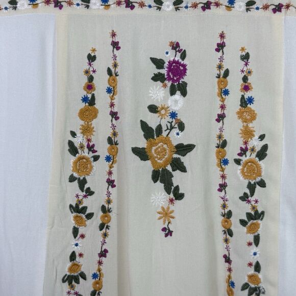 Umgee Cream White Floral Embroidered Short Sleeve Sheer Sheath Dress Size L Boho - Picture 6 of 8